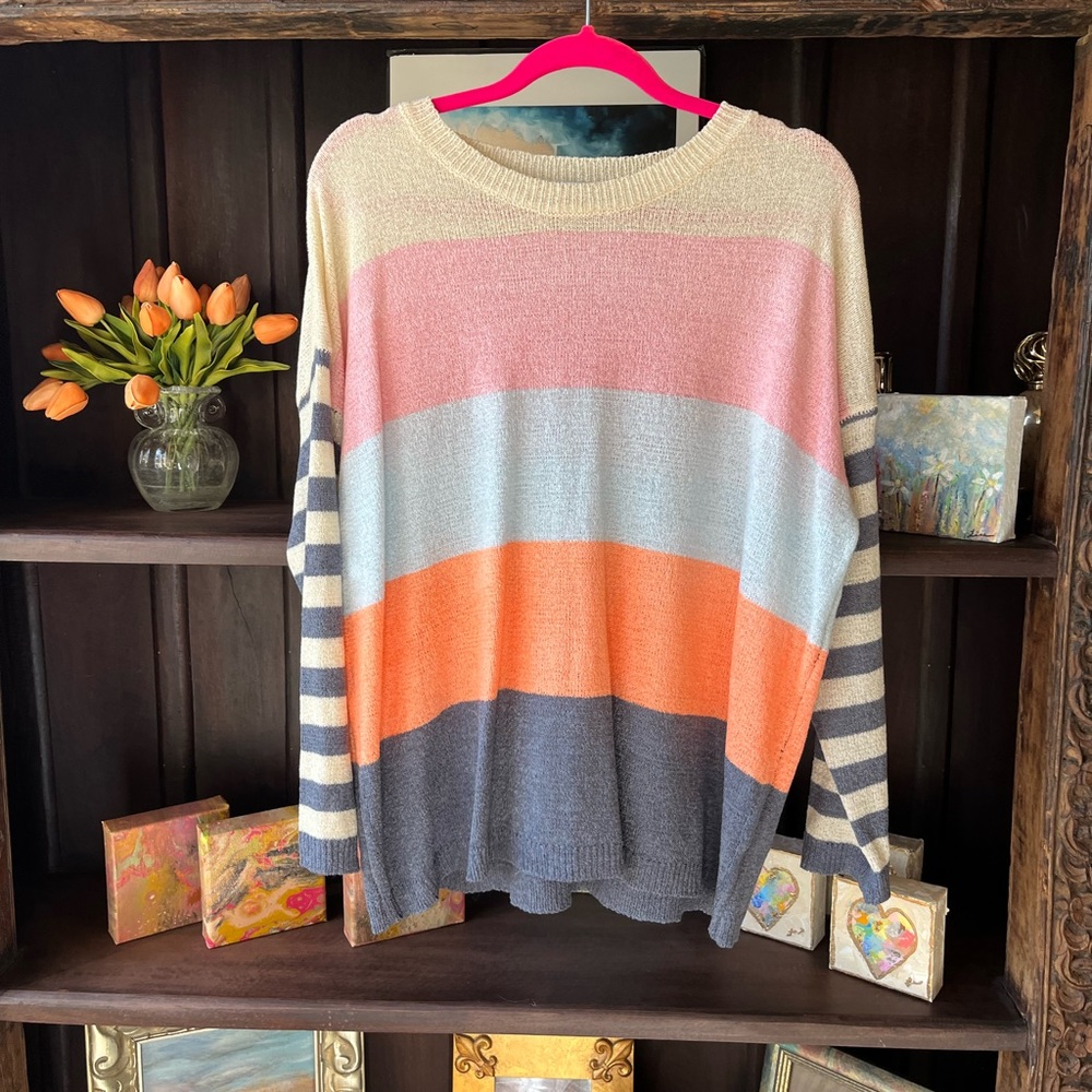 color block lightweight sweater